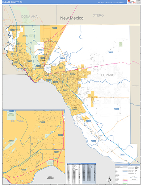 El Paso County, TX Zip Code Map